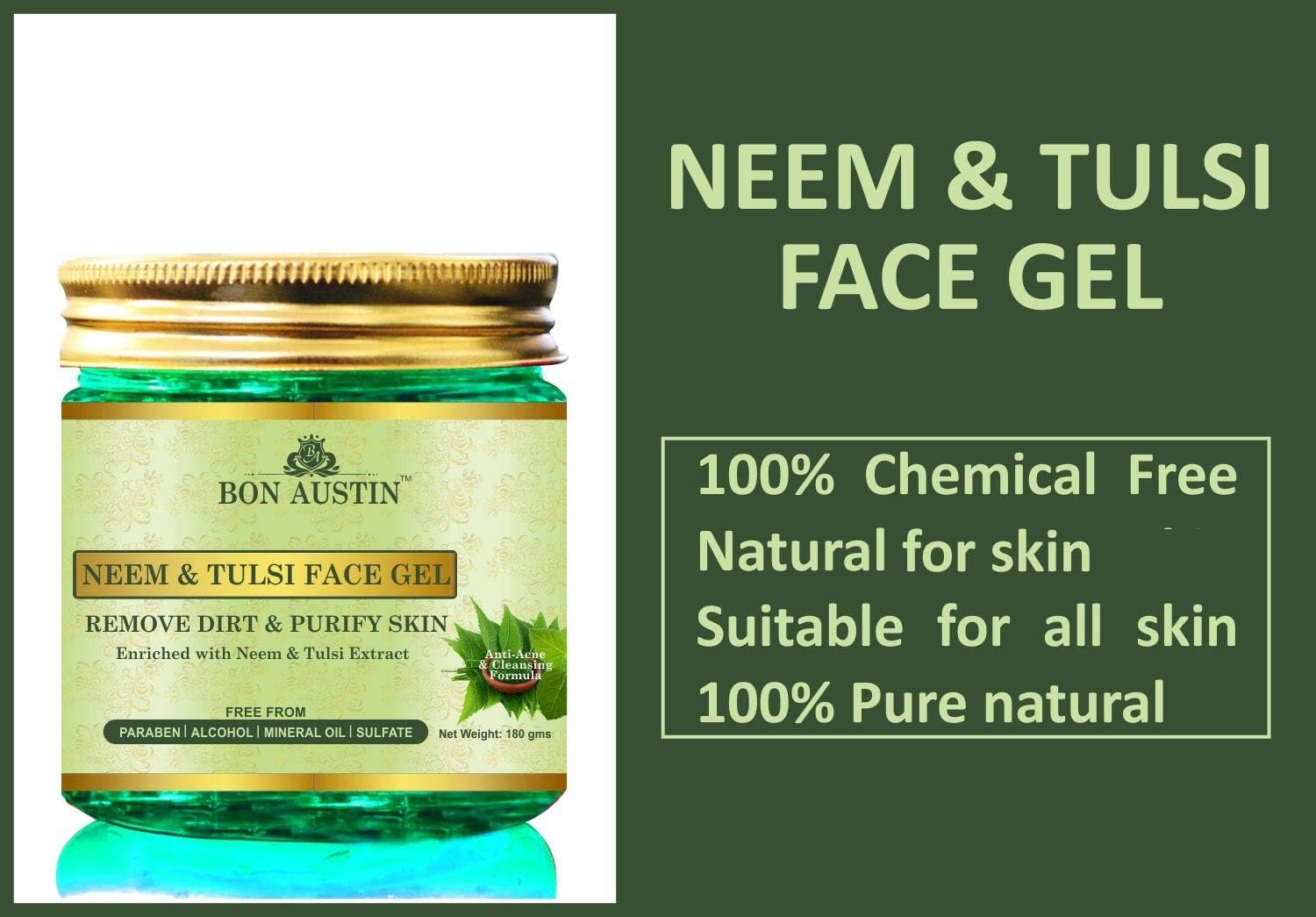 Bon Austin Premium Neem & Tulsi Face Gel- For Anti Acne & to Remove Marks(180 Gms) 2