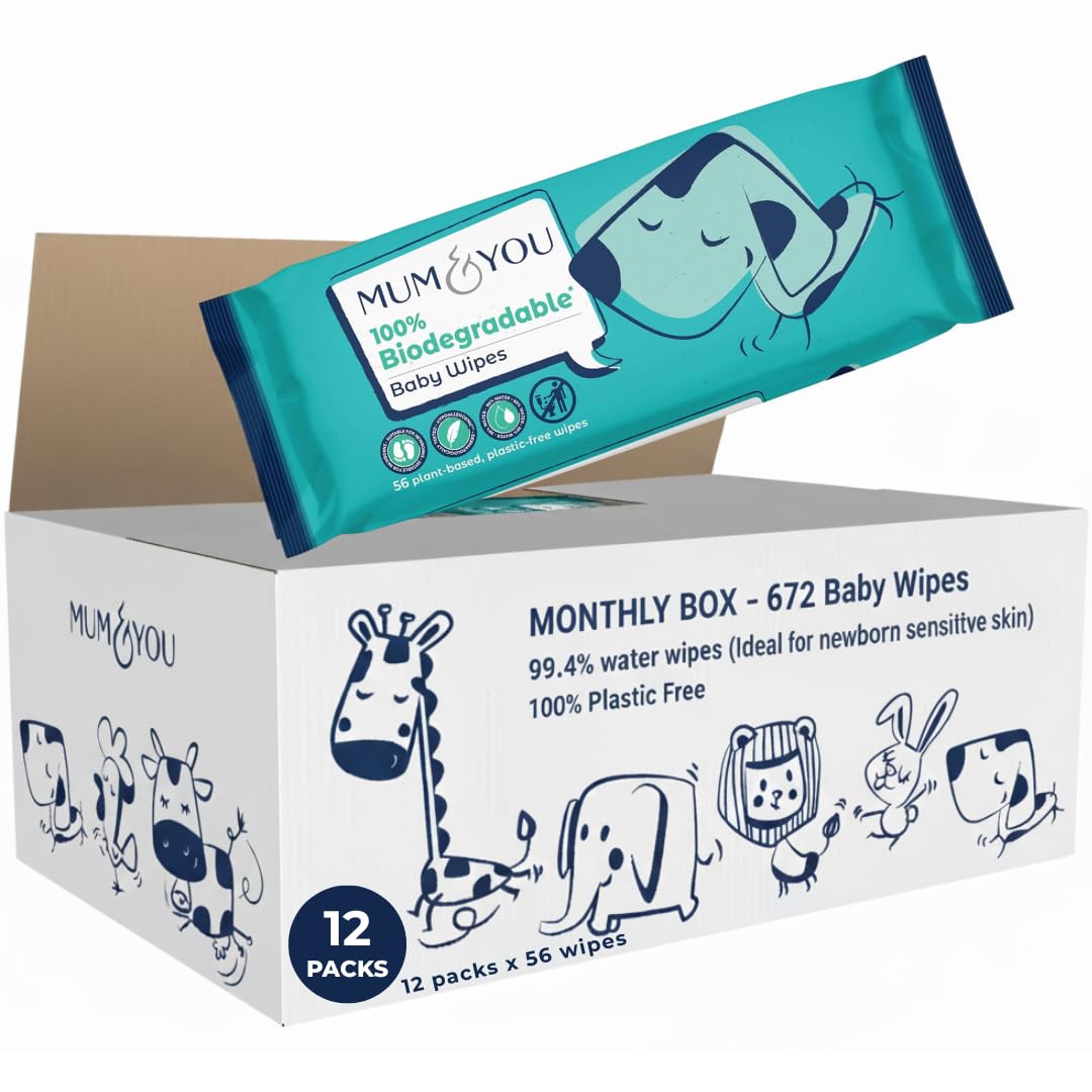 Mum & You Baby Wipes Multipack - 672 Biodegradable Wet Wipes (12 Packs) | 99.4% Water. Ideal for Sensitive Newborn Skin | Baby Wipes Bulk, Bum Wipes, Wet Tissue, Eco-Friendly wet wipes baby