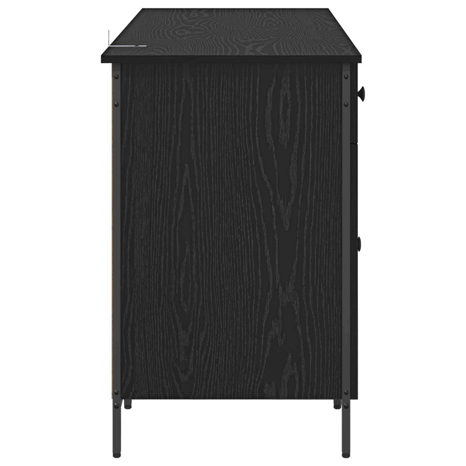 Scrivania per computer nera effetto rovere, in legno, 131 x 48 x 75 cm, con cassetto e molto spazio, per casa, ufficio, studio e postazione di lavoro per giochi
