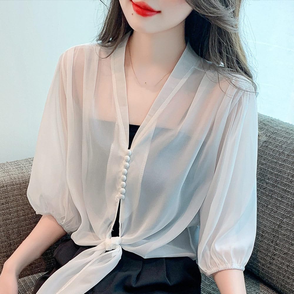 Boléro Mousseline De Soie Femme Manches 3/4 – Cardigan Léger Ouvert Devant, Veste D'Été Élégante Plage Mariage Soirée