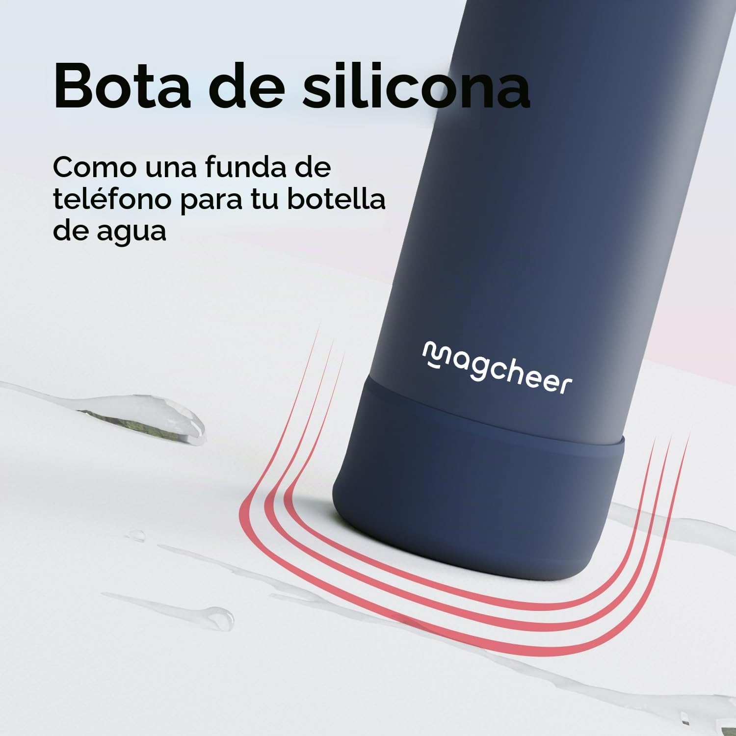 magcheer Botella Magnetica 1L con Soporte Movil | Trípode Multi-ángulos | Sin BPA y A Prueba de Fugas | Botella Termica Frío 24h para Viajes y Selfies de Gym(Azul Oscuro)