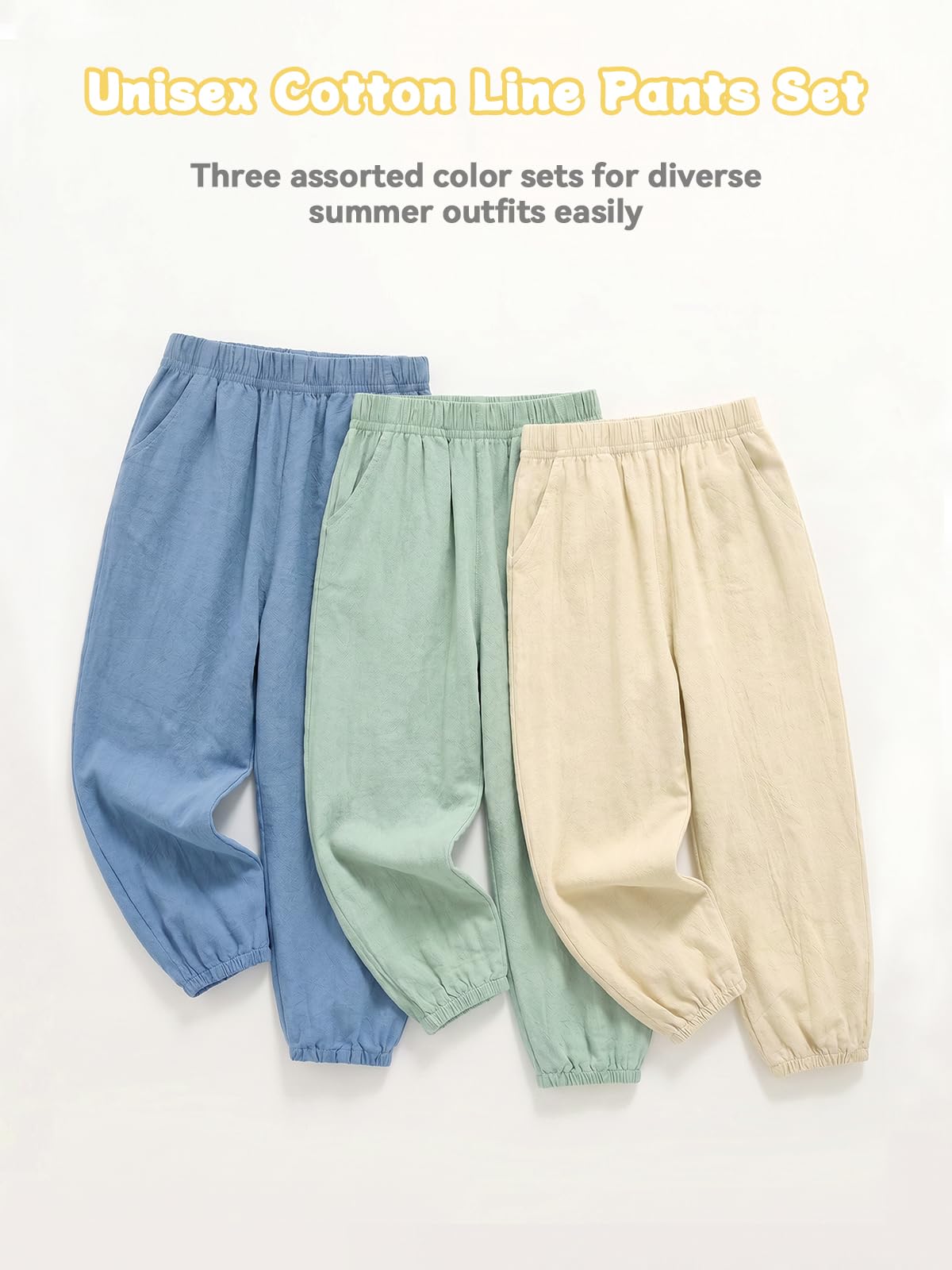 Miipat Pantalon de Bébé Fille 3 Pièces Pantalon Long Décontracté pour Garçon Doux pour L'été avec Taille Élastique Pantalons Unisexe pour Enfant en Bas Âge