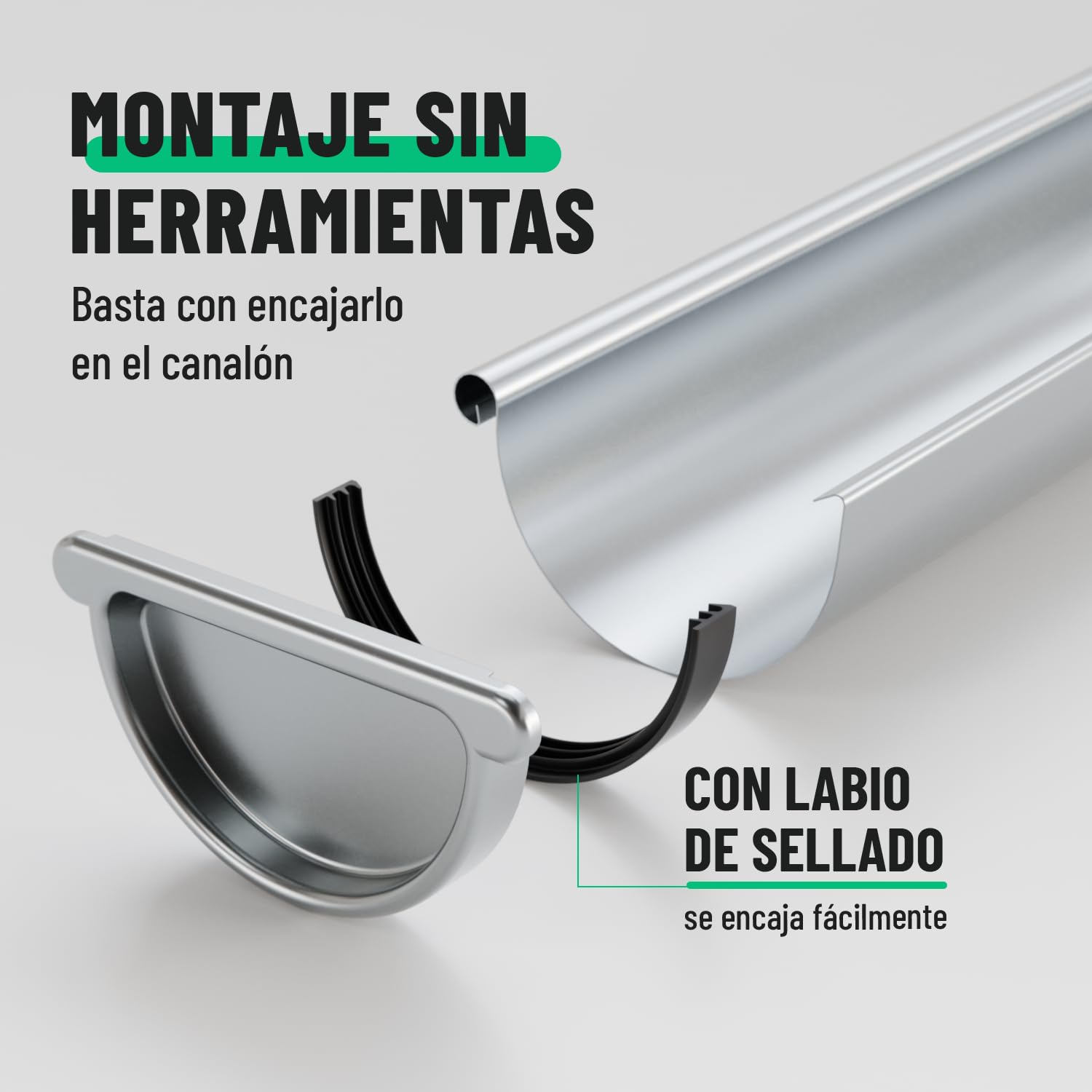 greate tapa final de canalón galvanizada con junta goma para canalones 280
