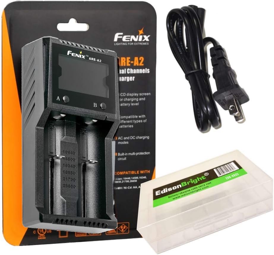 EdisonBright Fenix are-A2 Smart Battery Charger for 21700/18650/16340 BBX5 Battery Carry case
