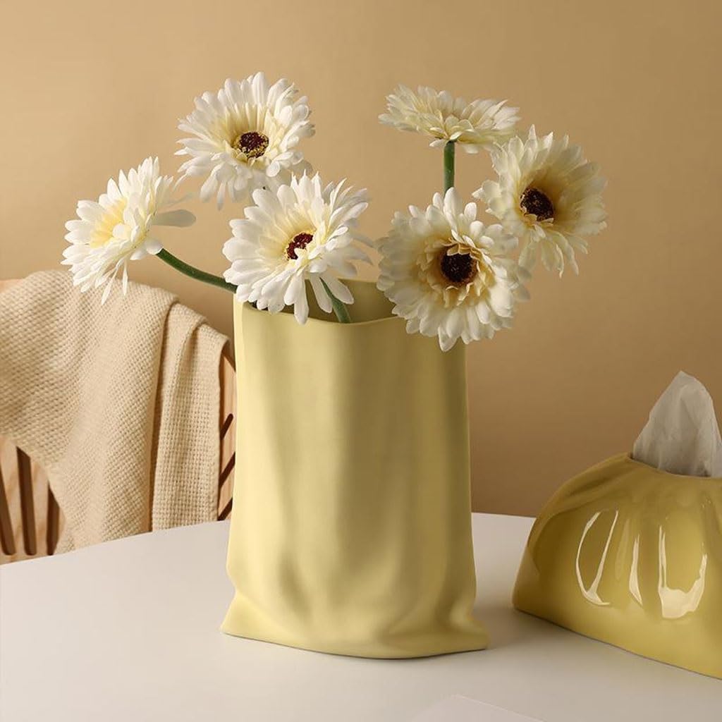 Vaso in Ceramica for la casa, Soggiorno, Composizione Floreale, Portico, Ornamenti da Tavolo, Vaso di Fiori in Sacchetto Carta(A)