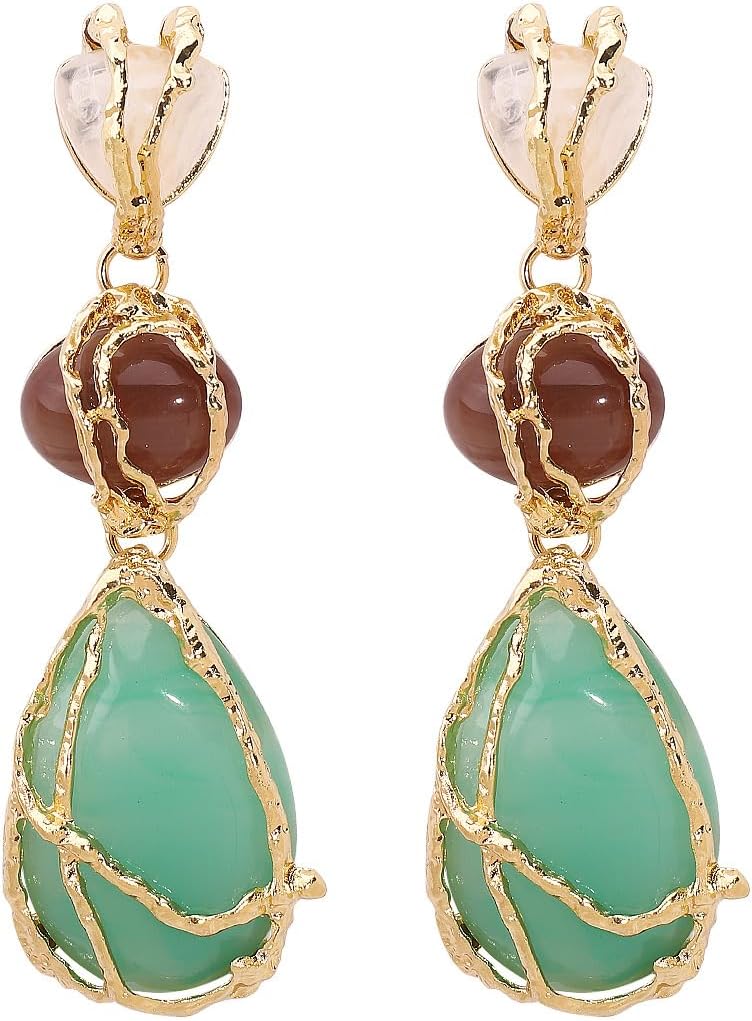 Luxury Teardrop Dangle Earrings, Geometric Statement Drop Earrings with Multi-Color Stones,Trendy Party & Everyday Wear Accessory