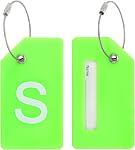 PATIKIL Initial Luggage Tags, 2 Pcs Silicone Suitcase Tag Identifier ID Card Holder Unique Luggage Name Tags with Stainless Steel Loop, Letter S, Green