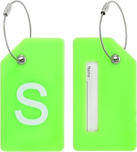 PATIKIL Initial Luggage Tags, 2 Pcs Silicone Suitcase Tag Identifier ID Card Holder Unique Luggage Name Tags with Stainless Steel Loop, Letter S, Green