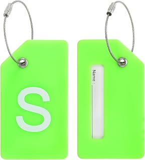 PATIKIL Initial Luggage Tags, 2 Pcs Silicone Suitcase Tag Identifier ID Card Holder Unique Luggage Name Tags with Stainless Steel Loop, Letter S, Green
