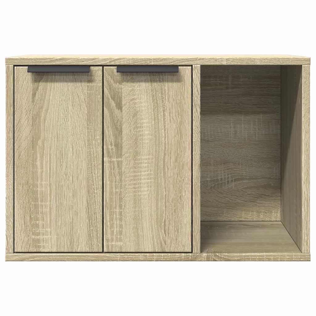 Katzenklo Sonoma Eiche Holzwerkstoff 60x40x40 cm Katzenhaus mit Zwei Eingängen, vielseitiges Katzenmöbel als Beistelltisch und Aufbewahrung