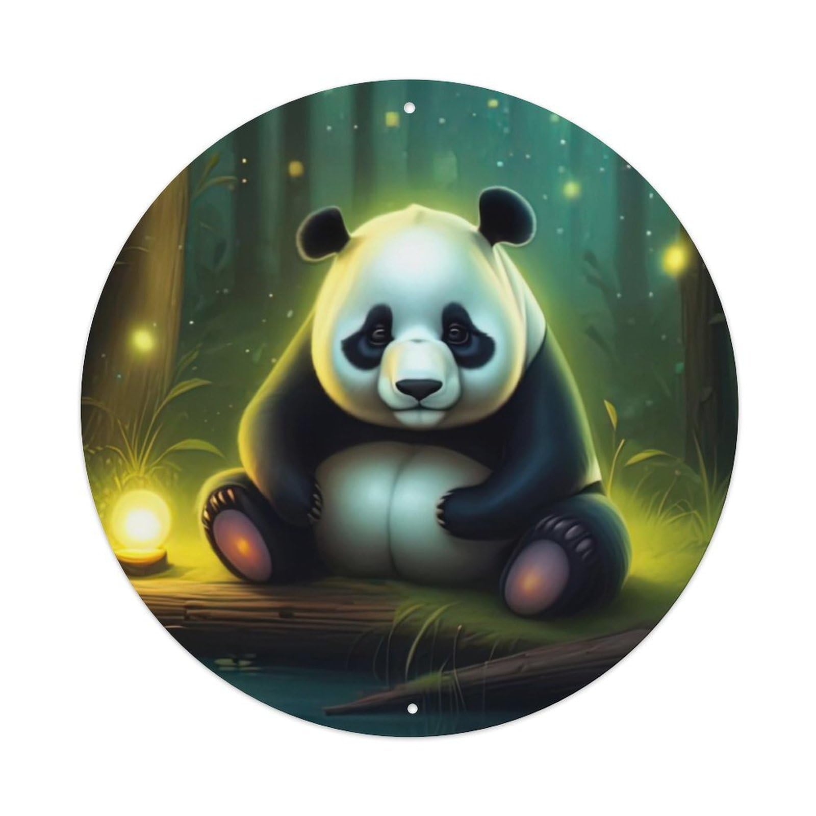 Animal Artwork Panda in The Forest Vintage Metal Tin Sign Plaque Wall Decor for Cafe, Club, Garden Round Metal Poster 8x8Inch