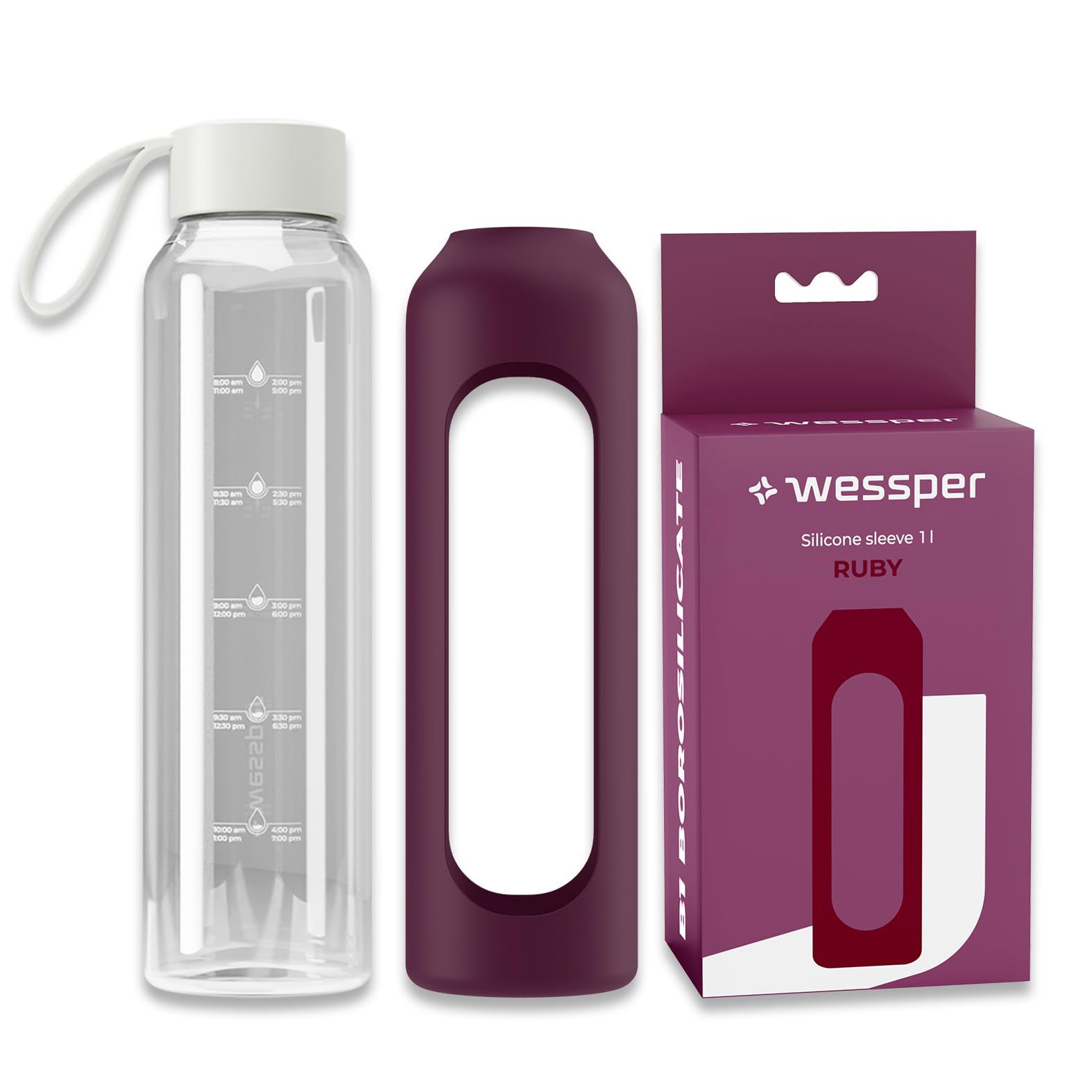 Bouteille en verre borosilicaté Wessper 1 litre, gourde de sport durable