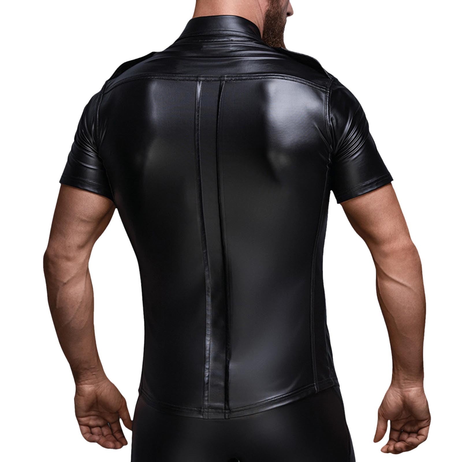 Genérico Camisa Estampada Hombre - Camisa De Cuero Sexy para Hombre Camisa De Cuero Mat Te Ropa De Actuación para Discotecas Escenario DS Ropa De Actuación De Cuero Patent Ent