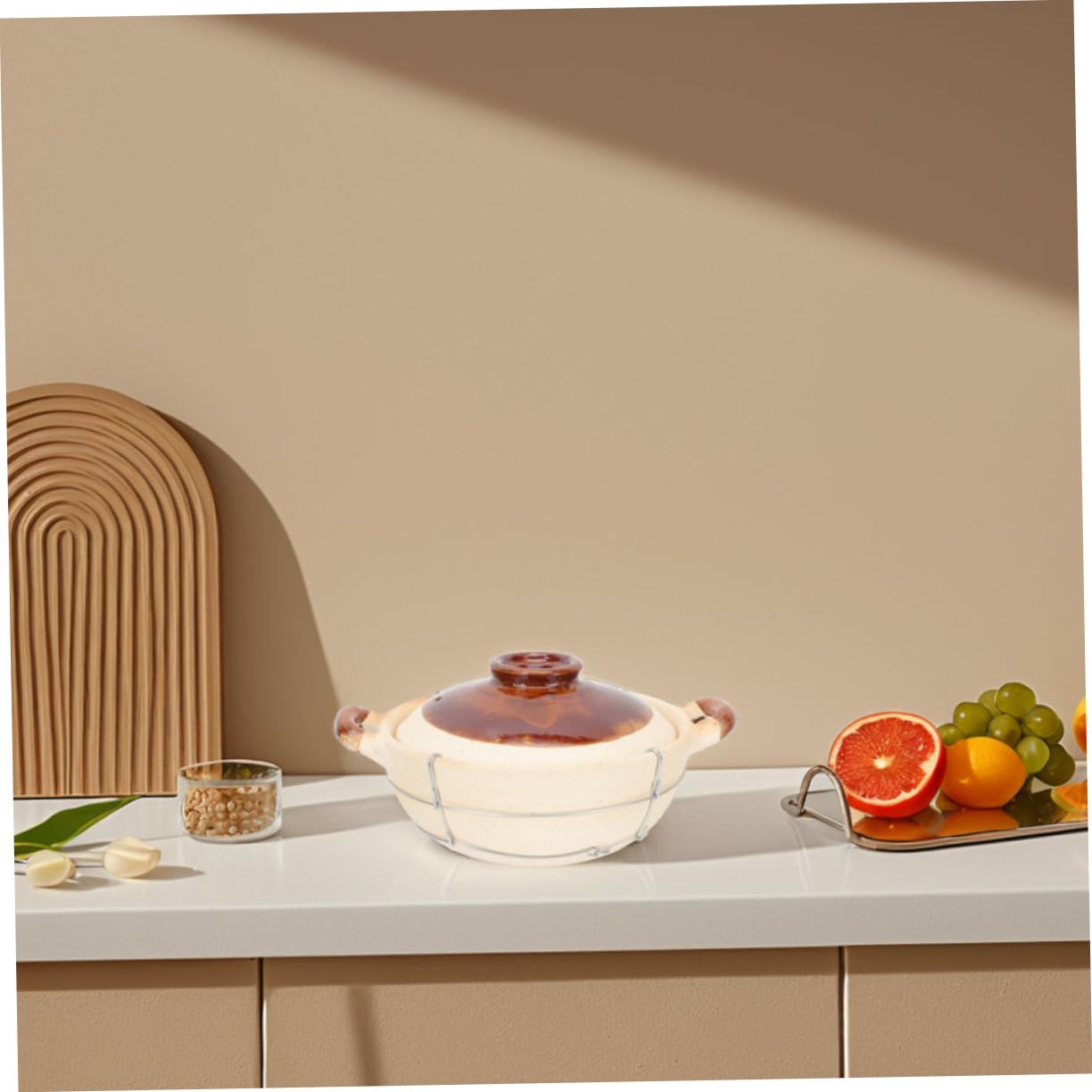 2piezas Cazuela De Barro Con Tapa Para Arroz Y Sopas Olla De Cocción Individual De Alta Temperatura Utensilio De Cocina Para Hogar Y Preparación De Comidas Con Mango Ergonómico