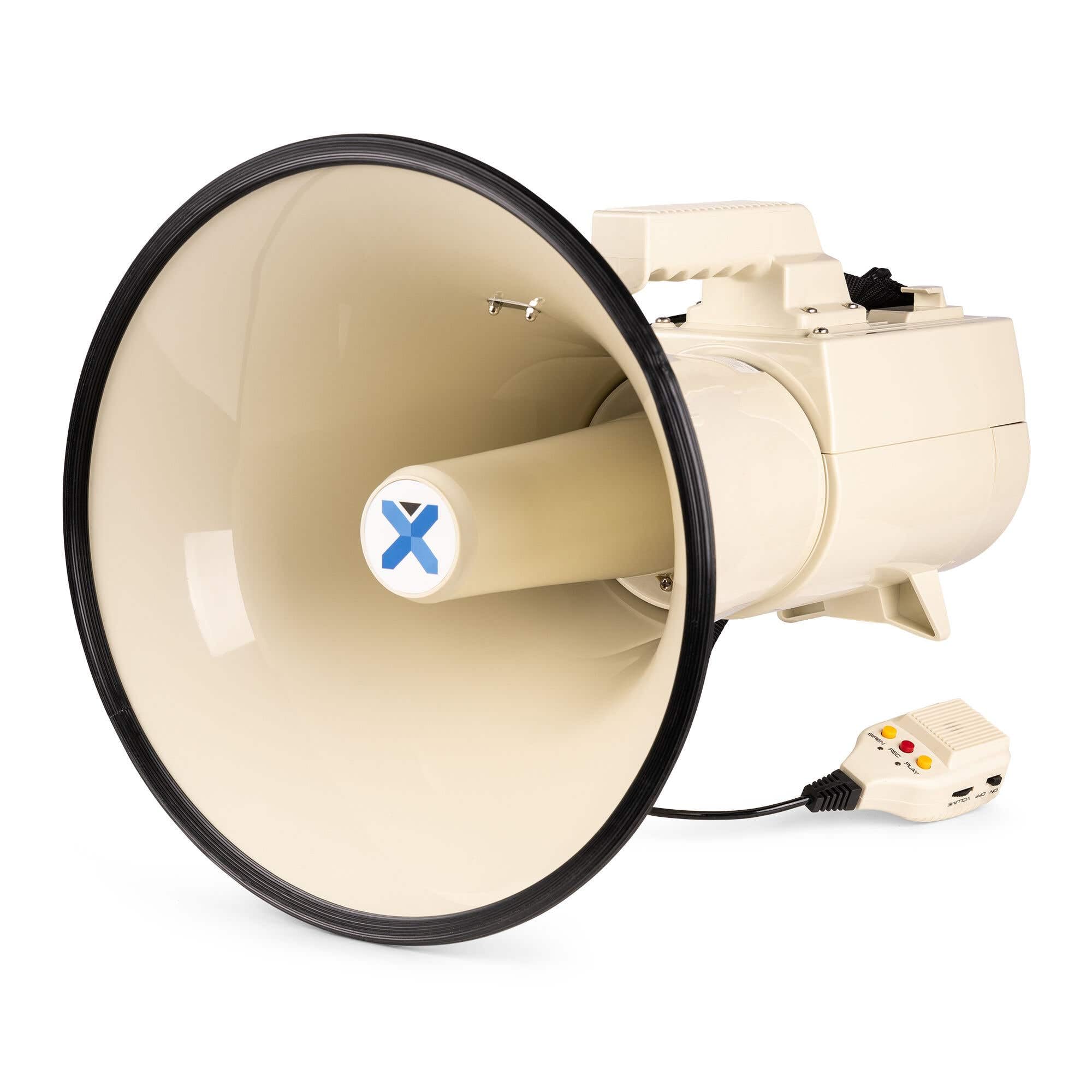 Vonyx MEG150 - Megafono professionale da 150 W con batteria ricaricabile, sirena e microfono, Bluetooth, funzione di registrazione, portata fino a 2000 metri, USB, SD, MP3 e AUX, cinghia, colore beige