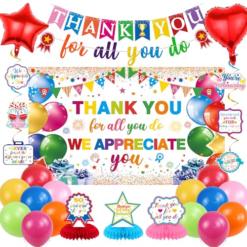 Vlipoeasn We Appreciate You Banner Decorations Colorful Thank You for All You Do Backdrop Banner Honeycomb Centerpieces Retirement Office Decor Staff Teachers Professors Doctor Nurses Appreciation