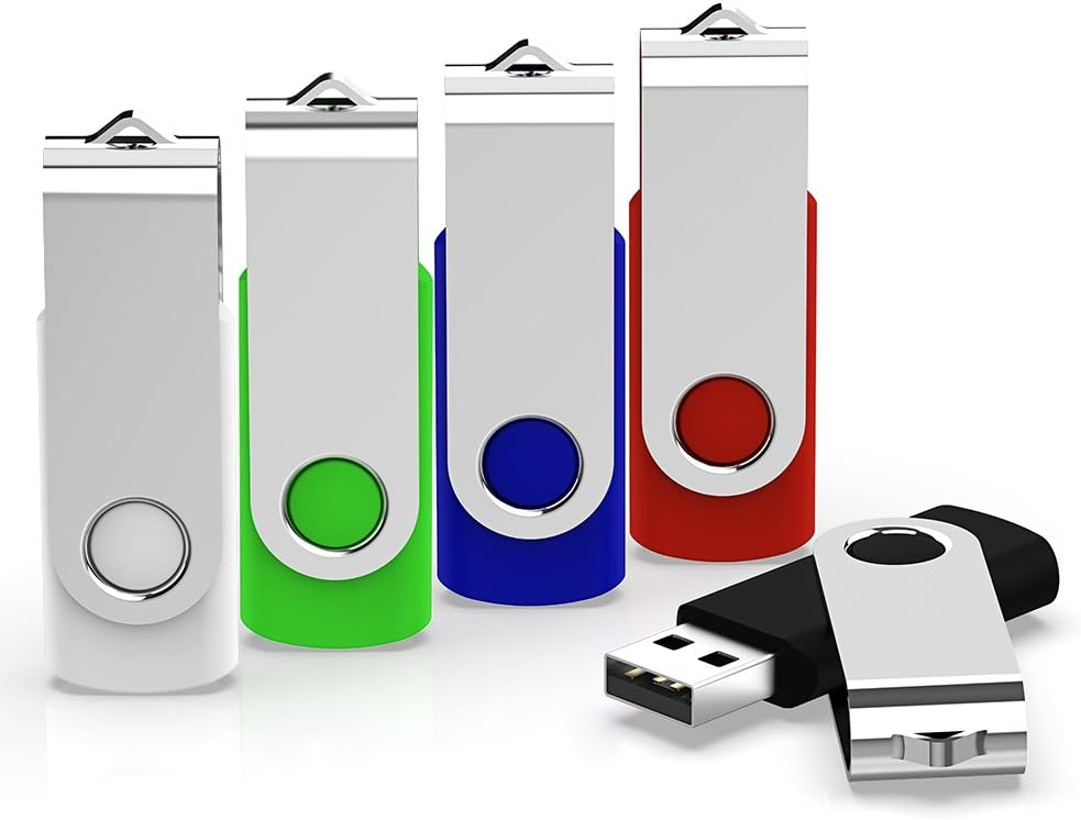 KEXIN 5 Pack 32GB USB 2.0 Flash Drive Bulk Thumb Drive Memory Stick Jump Drive Zip Drive, 5 Colors (Black, Blue, Green, White, Red)