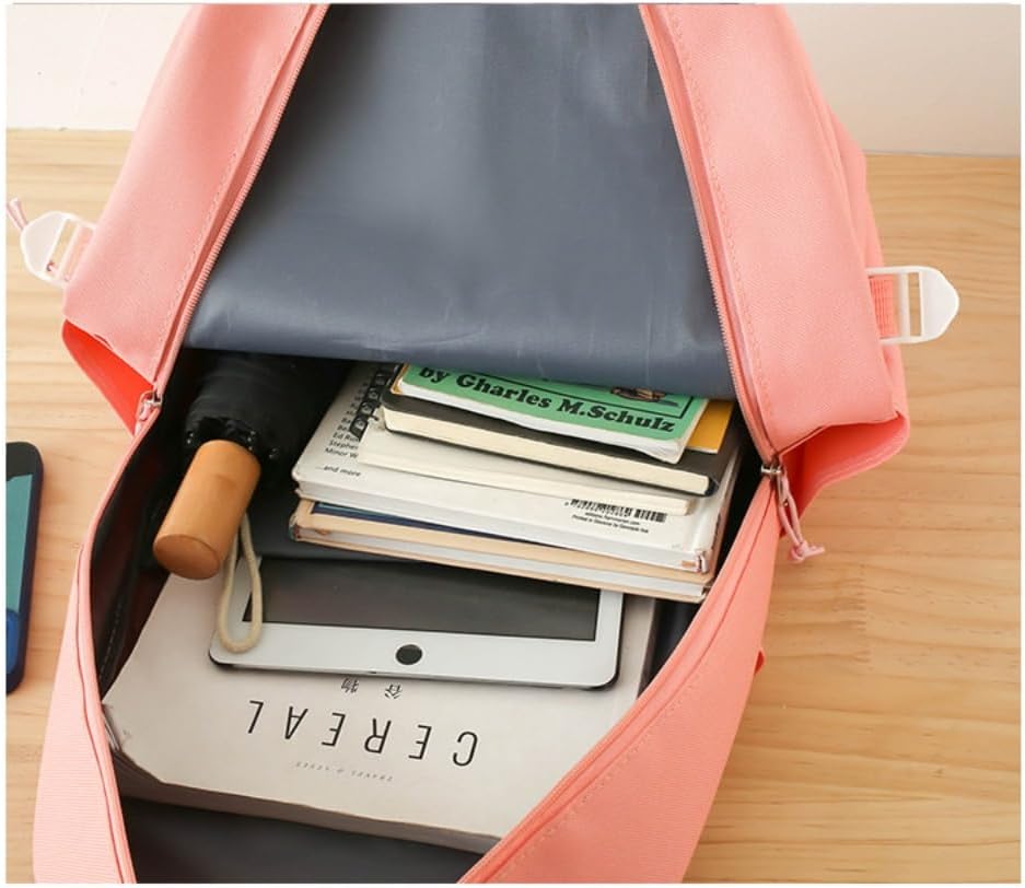 Miniatura 7 de Linda mochila con accesorios kawaii 5PCS Set Mochila de gran capacidad, Conjunto de cinco piezas negro