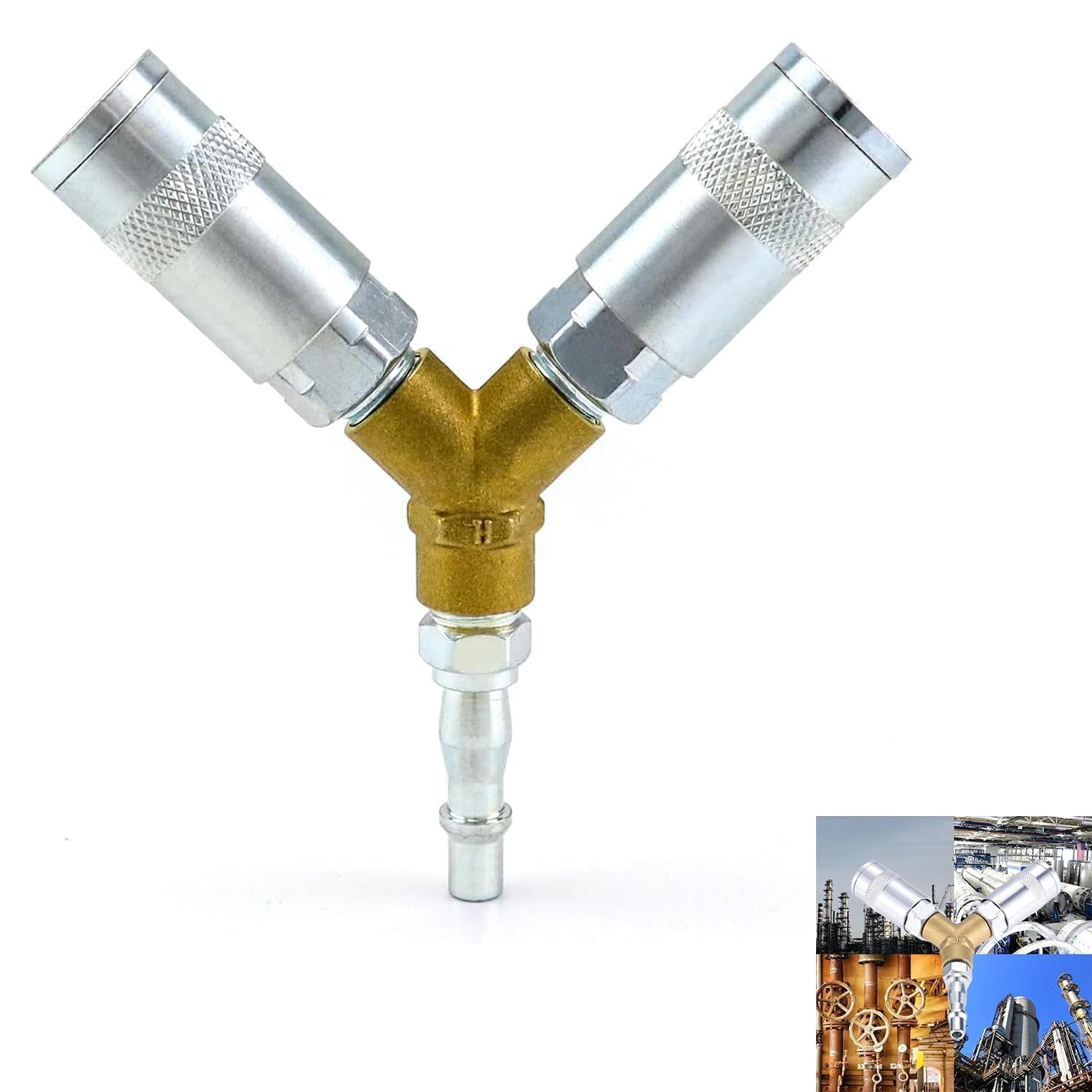 1/4" BSP Y Splitter Male/Female Thread Quick Release Coupler, Air Line y Connector, Y Splitter Airline Coupling,3 Way Air Compressor Fittings,1/4" BSP Airline Hose Connectors for Air Lines