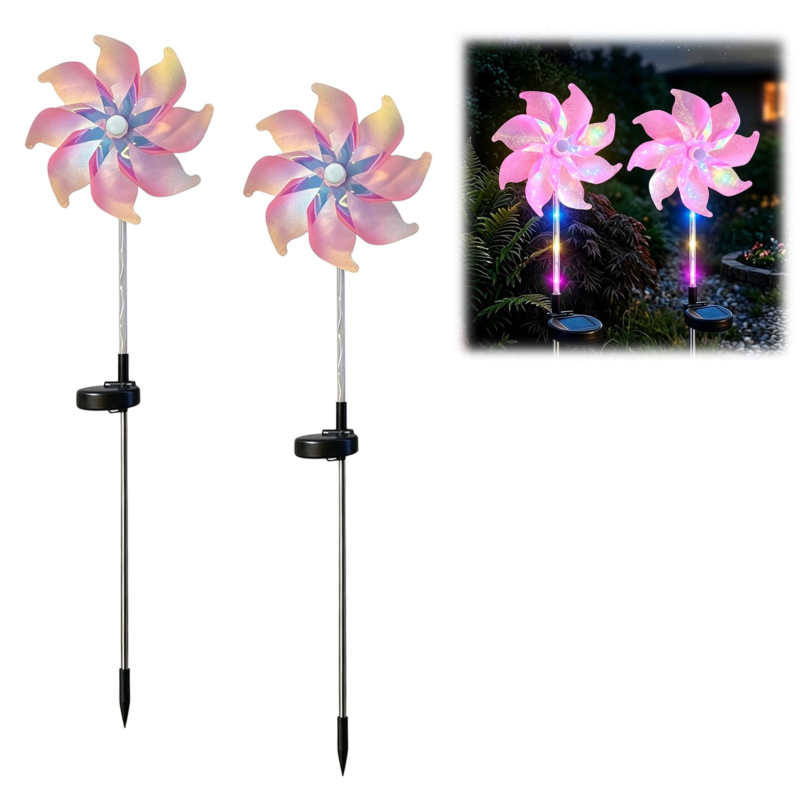 LZTET Solar Rainbow Pinwheel Light,LED Windmill Stake
