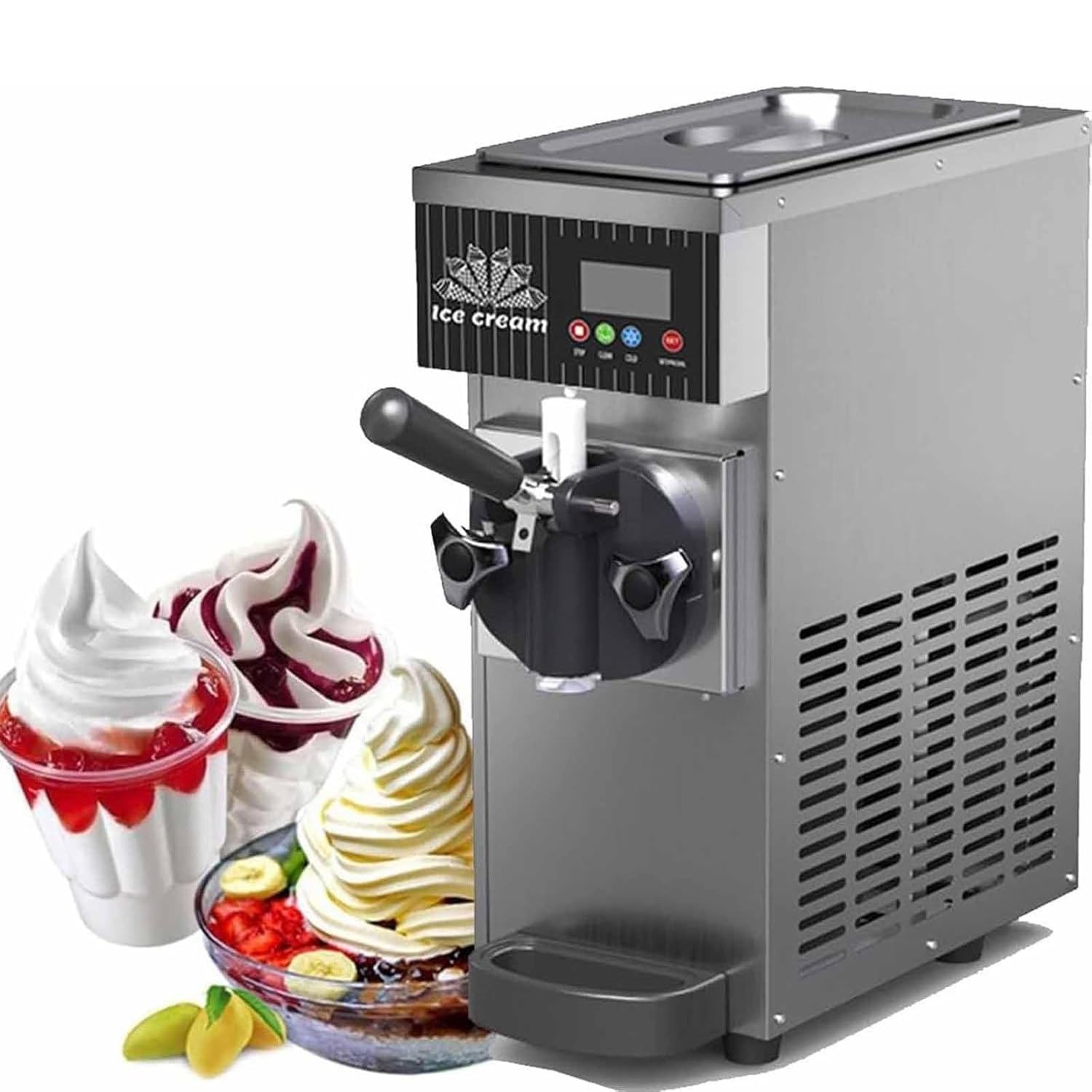 Ghygetrich Ice Cream Maker, Ice Cream Maker Machine Whippy Ice Cream Machine Soft Ice Cream Maker Silver