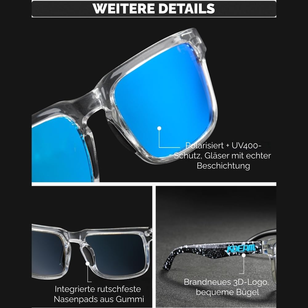 Nyfolk Unisex-Polarisationssonnenbrille, blendfrei, rechteckiger Rahmen im Retro-Stil – ideal für alle Outdoor-Aktivitäten