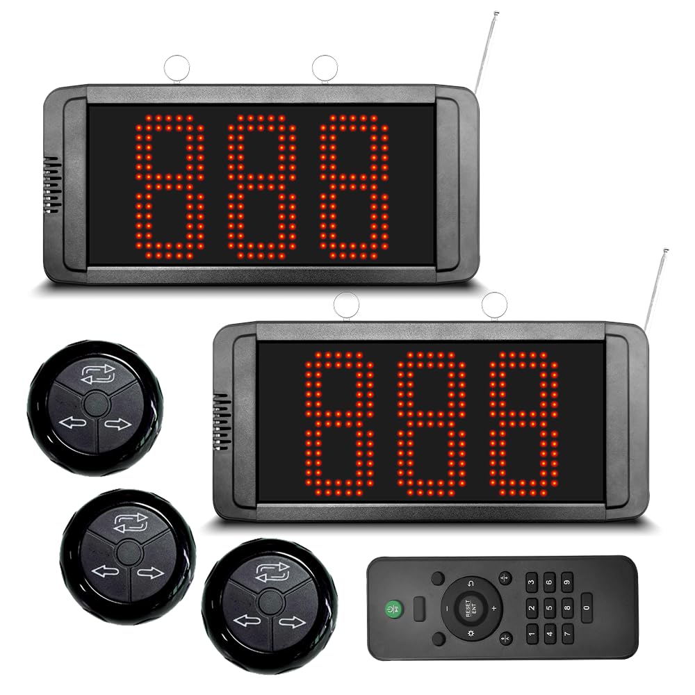 Eliminacode Due Display 3 Cifre (Chiamata in Italiano) | Gestione Code: 000-999/000-099/A00-E99 | 2x Display +3x Pulsanti +Telecomando | Per Ristorante/Ospedale/Negozio/Farmacia/Supermercato