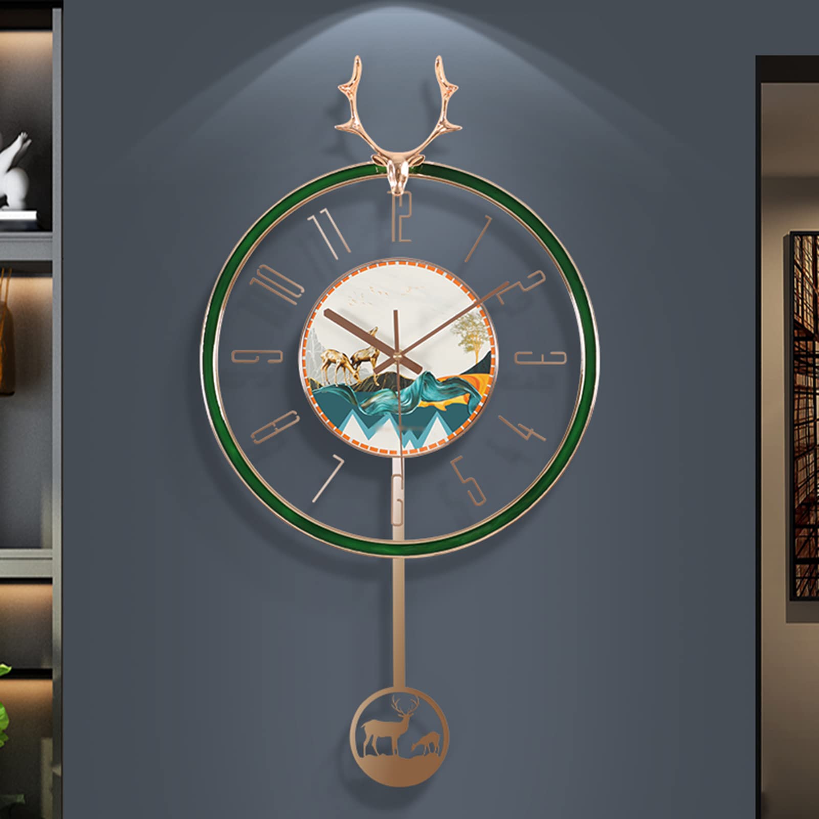 Reloj de Pared, Reloj de Pared a Pilas, Reloj de Pared para la decoración de la Sala de Estar, Reloj de Pared de péndulo silencioso con diseño de Ciervo Moderno