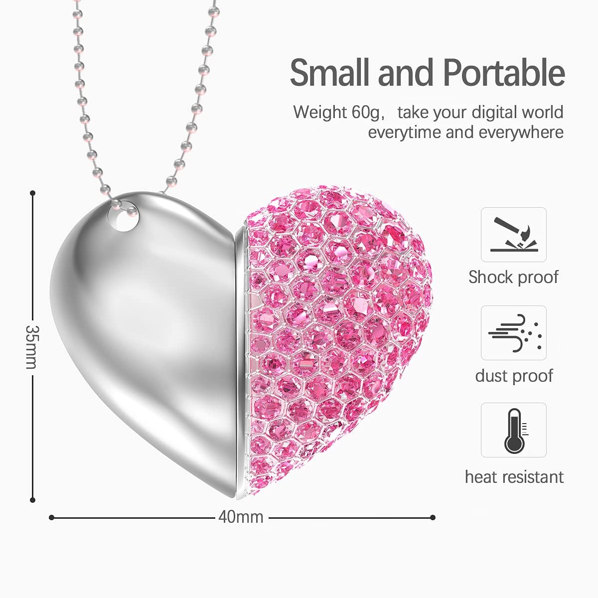 KEXIN Chiavetta USB 64 GB Pendrive USB 2.0 Metallo Premium Cuore USB Flash Drive Pennetta Memoria Flash Thumb Drive Pen Drive Disk Archiviazione Dati per PC Tablet TV Auto Regalo Rosa