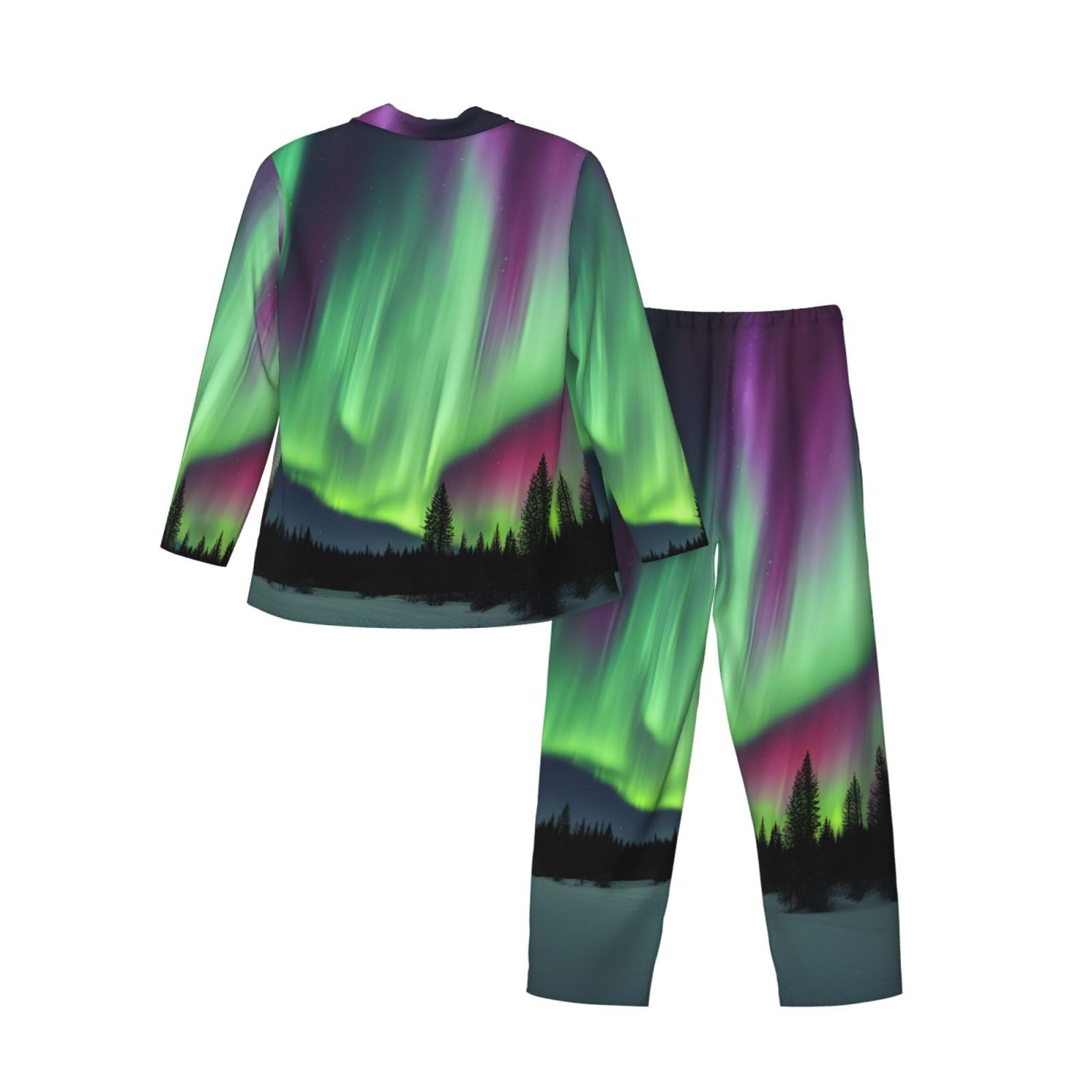 Northern Lights Malarstwo Nadruk Męski Zestaw Piżamy Z Długim Rękawem Bielizna Nocna Dwuczęściowy Zestaw Lounge Oddychająca Bielizna Nocna