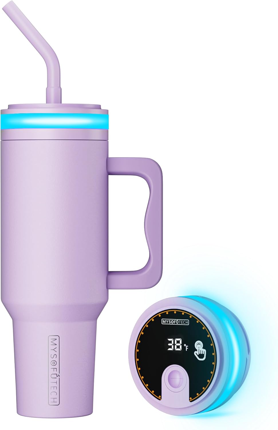 Smart Reminder Water Bottle,USB-C Rechargeable,RGB LED Lights Around the Lid,40oz,Insulated Stainless Steel，Ideal Gift for Christmas, Thanksgiving Day (Lavender)