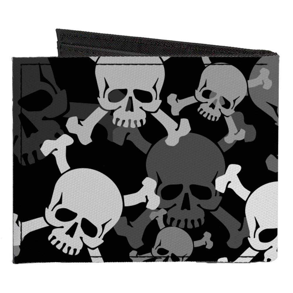 Buckle-Down Men's Standard Canvas Bifold Wallet Skulls, 4.0