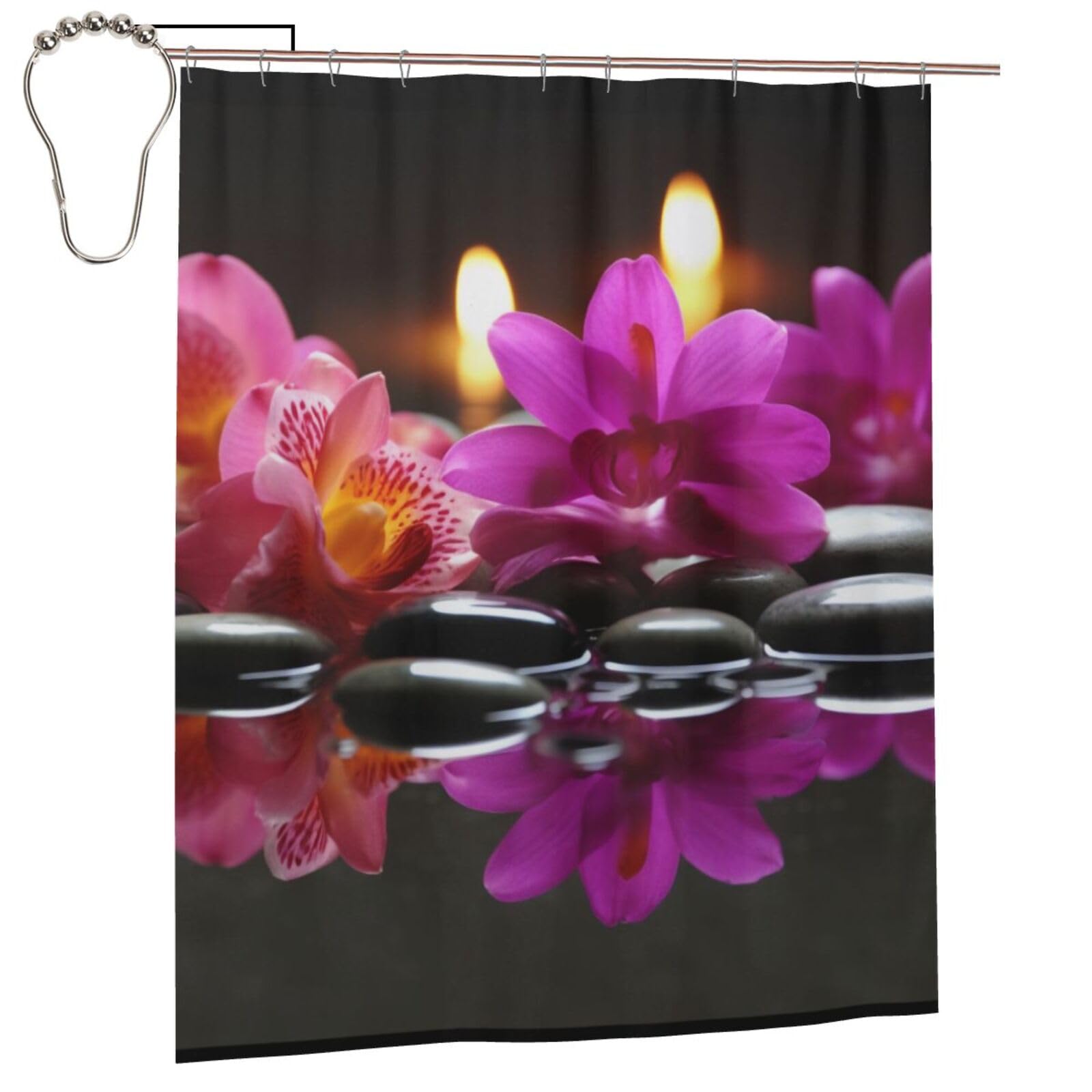 BWWHCCTI Flowers in Spa Printed Shower Curtain With 12 Iron Hooks Opaque Quick Drying Waterproof Shower Curtains Sets For Bathroom 152x183 Cm