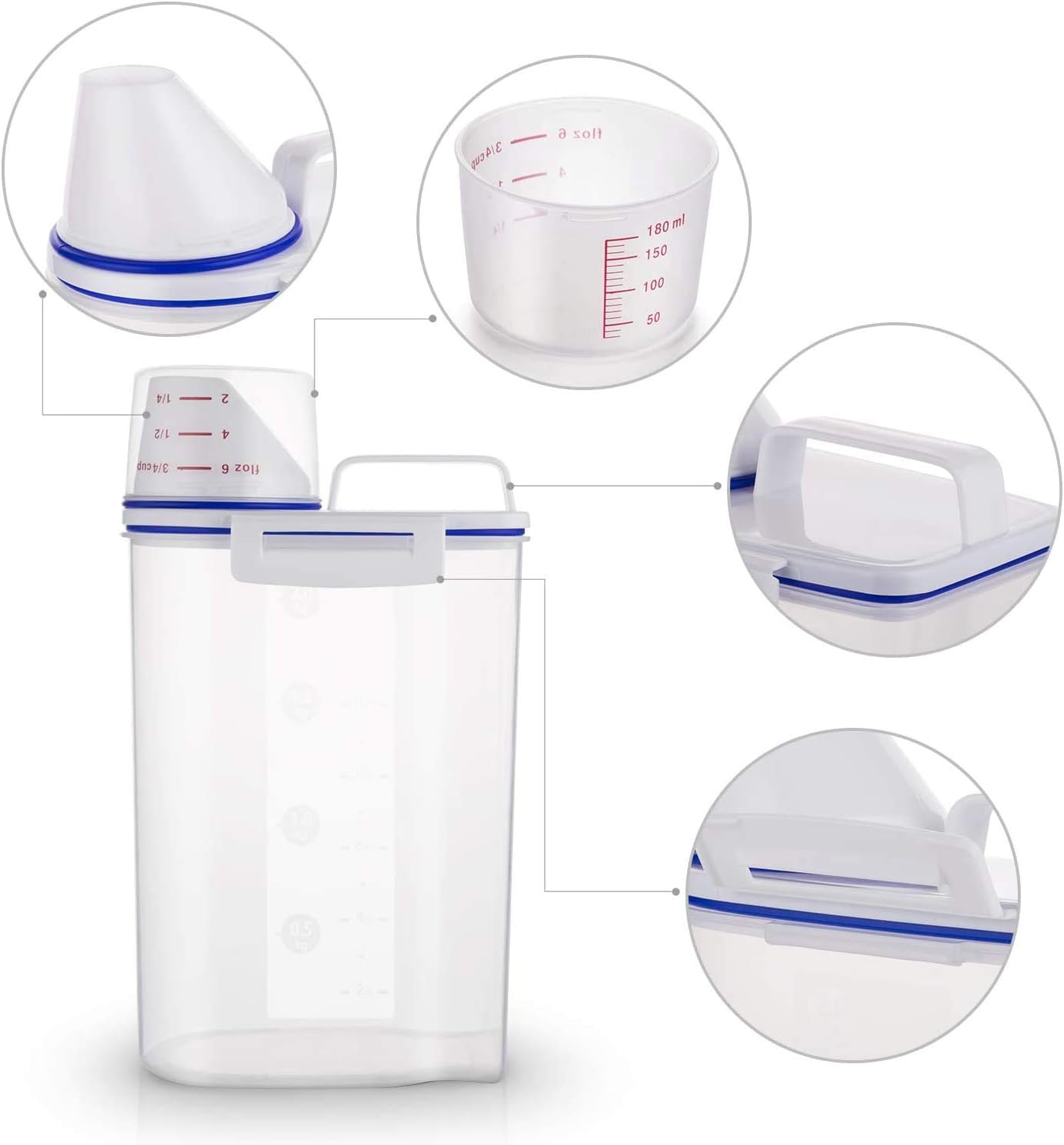 TBMax 2L Pet Food Storage Container for Dogs/Cats - Portable Dog Food Container for Dry Food, Small BPA-free Plastic Cat Food Storage Container with Lid and Measuring Cup, Pour Spout