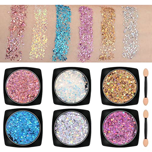 Maquillaje Purpurina Gel HolográFico Lentejuelas de sirena Para Cara y Cuerpo Glitter Flakes...