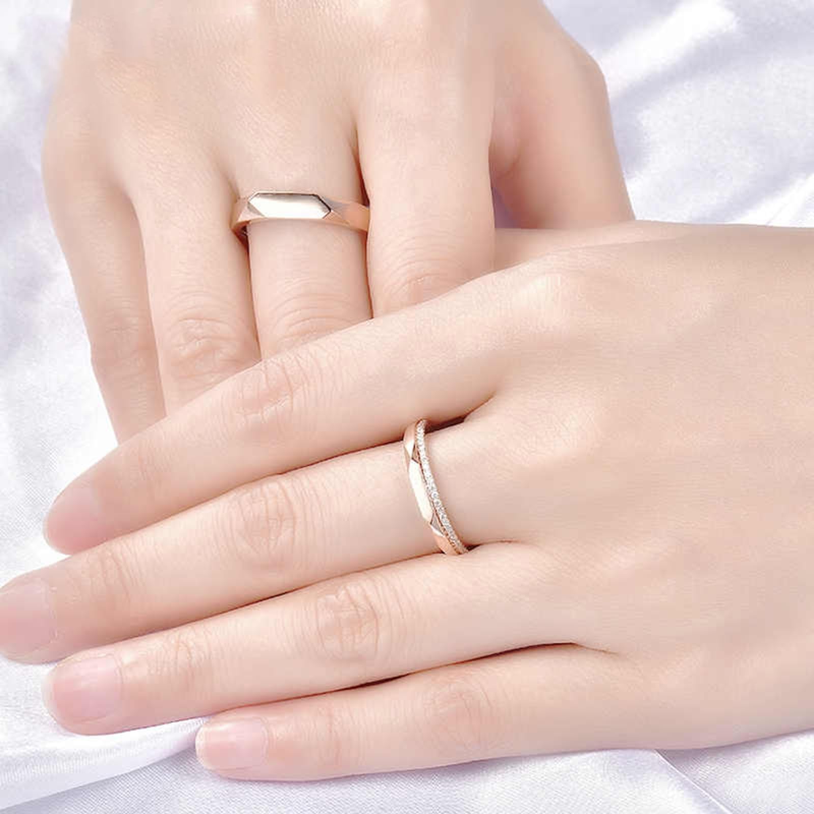 Obrączki ślubne z różowego złota dla kobiet 750 prawdziwe pierścionek zaręczynowy z 0,1 ct diamentem 3 mm obrączki ślubne 18k prawdziwe złoto proste obrączki ślubne rozmiar 54 (17,2)