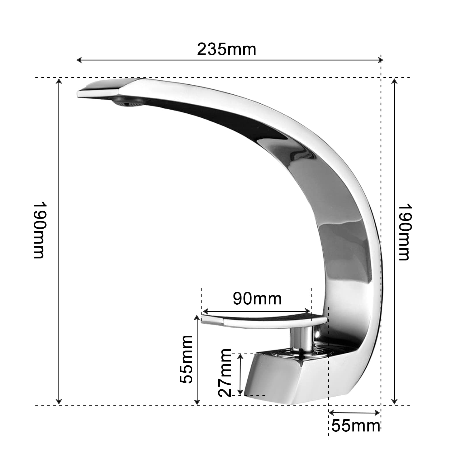 Trintion Waschtischarmatur Wasserhahn Bad Waschbecken Armaturen Edelstahl Chrom Messing Kaltes und Heißes Einstellbar Mischbatterie Wasserfall Einhandmischer Armatur Badarmatur für Badezimmer