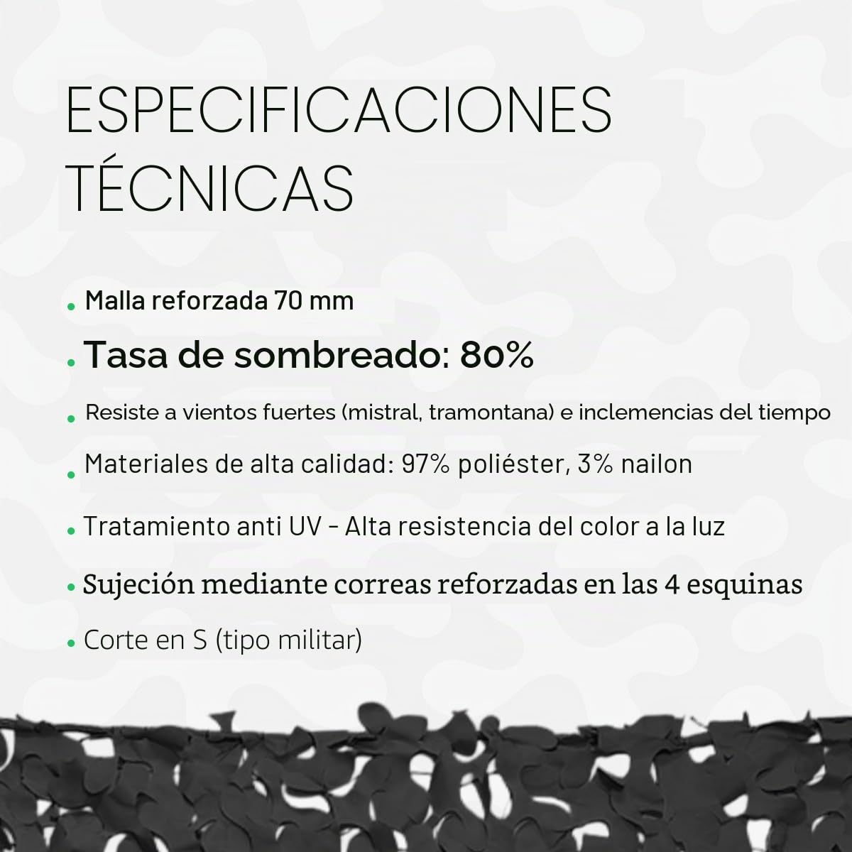Red Militar de Camuflaje Reforzada Negra | Alta Gama | Protección Solar y Vela de Sombra Anti-UV para Terraza, Pérgola, Jardín, Caza, Airsoft, Cortina Decorativa Resistente y