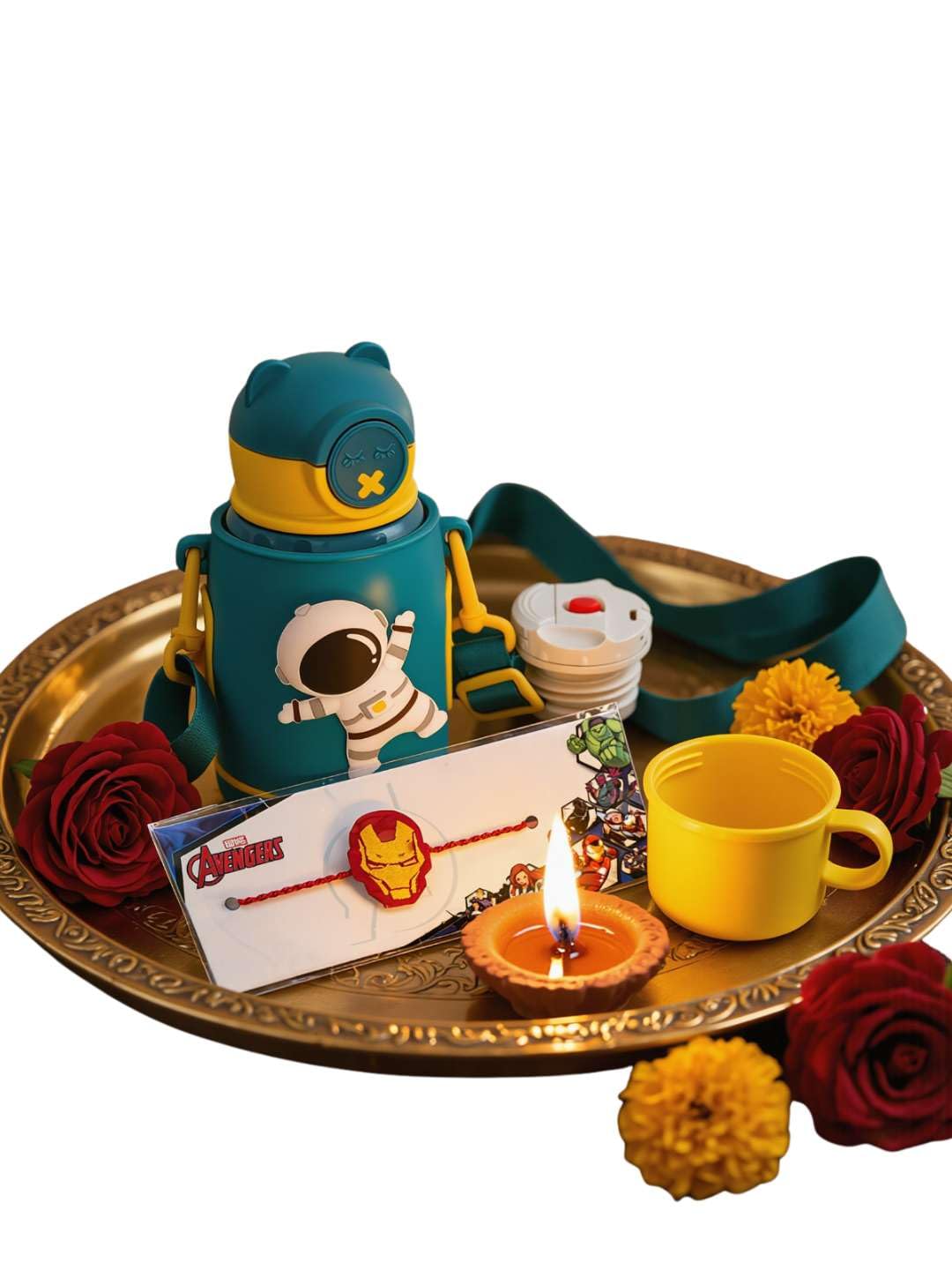 Yellow Bee Marvel Iron Man Rakhi & Astronaut Water Bottle & Cup Gift with Roli Chawal Set for Kids - Multicolor,Return Gift-image-29
