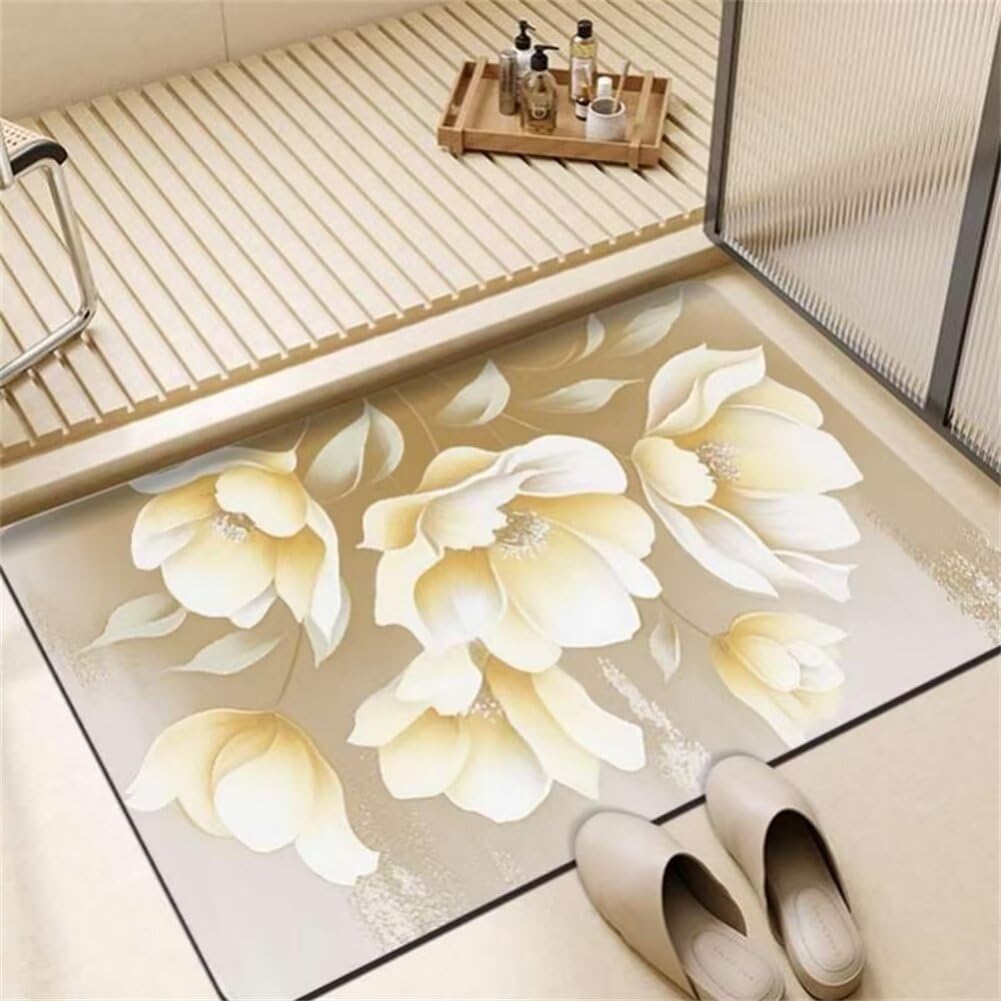 Tapis de bain diatomite jaune 70x120cm absorbant et antidérapant pour la douche