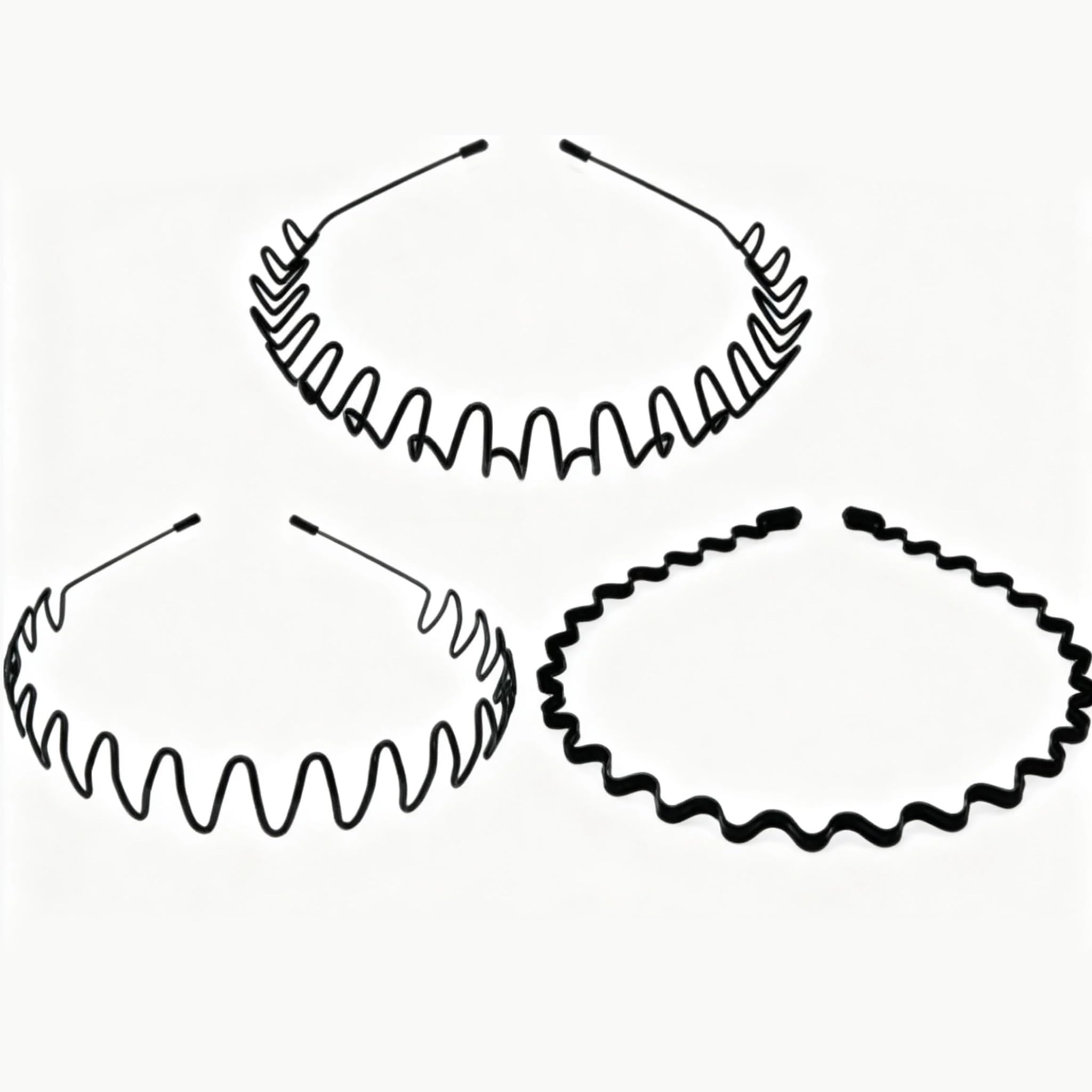 Pack of 3 Metal Headbands, Non-Slip Elastic Hair Band, Black Wave Headband, Lightweight and Non-Slip Sports, Unisex Hair Accessories for Outdoor Sports, Yoga, Make Up