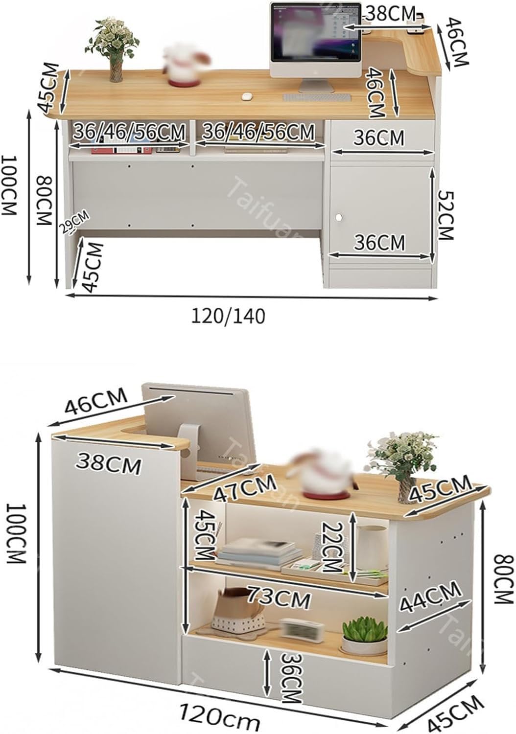 Empfangstheke mit Schreibtisch, Rezeption Schreibtisch mit Schubladen und Ablageflächen Empfangstresen, Laden-Theke Bürotheke Rezeption Tisch(Walnut/Right,120x100x45cm)