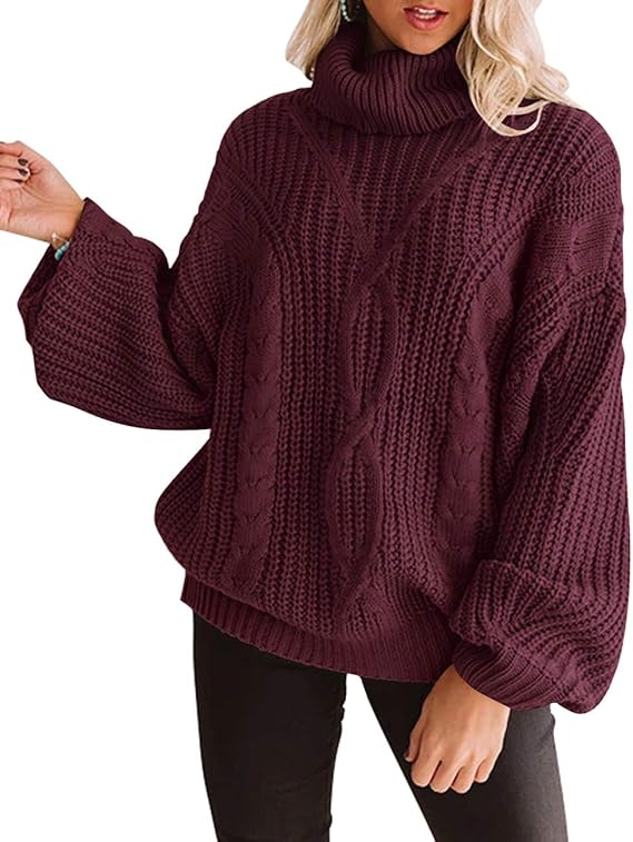 ZESICA Women's 2023 Fall Long Sleeve Turtleneck Chunky Knit Loose Oversized Sweater Pullover Jumper Tops