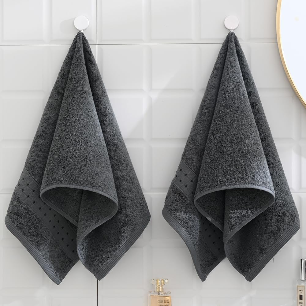 sense gnosis Grey Hand Towel Set of 2 Soft Absorbent Face Towels 100% Cotton Checkered Decorative Hand Towels for Bathroom Hotel Shower, 13 X 29 Inch - Image 4