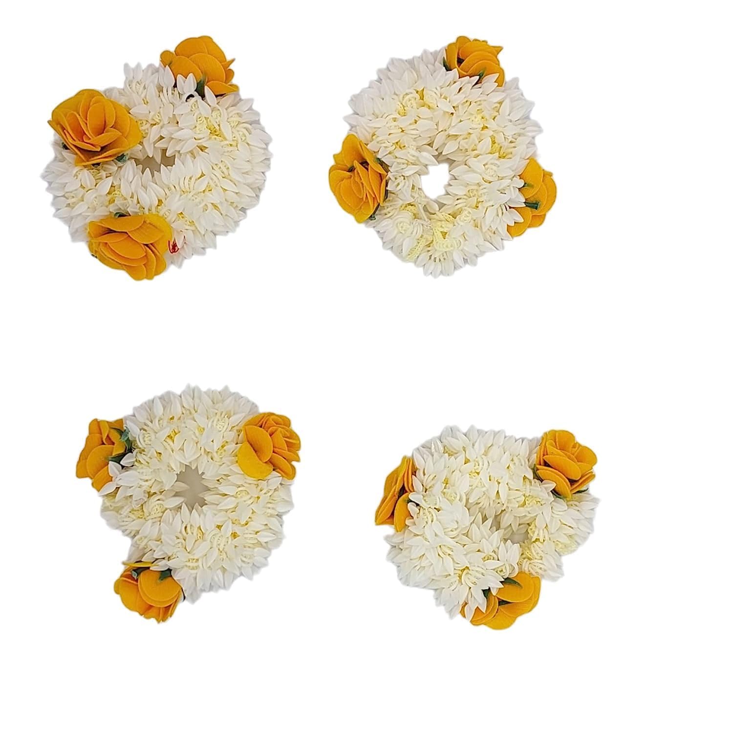 Albert sign Artificia Mogra Gajra with Yellow rose flower Hair Accessories For Women & Girls - Juda Accessories Hair Flower Bun Fakel Gajra pack of 2