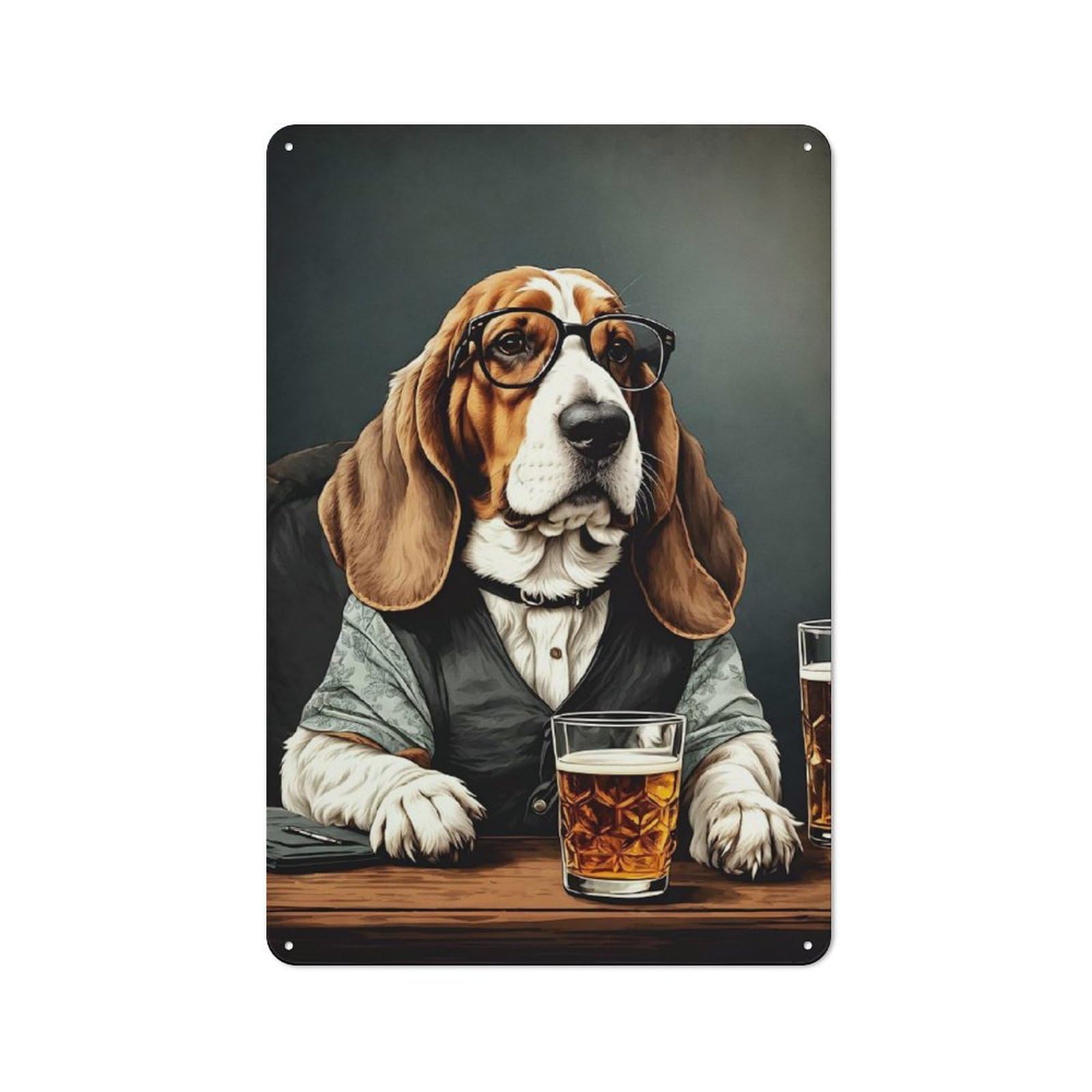 Junmoney Basset Hound Beer Glass Printed Metal Sign 30X20cm For Café Or Restaurant, New-Space Wall Decor For Café Owners And Decorators