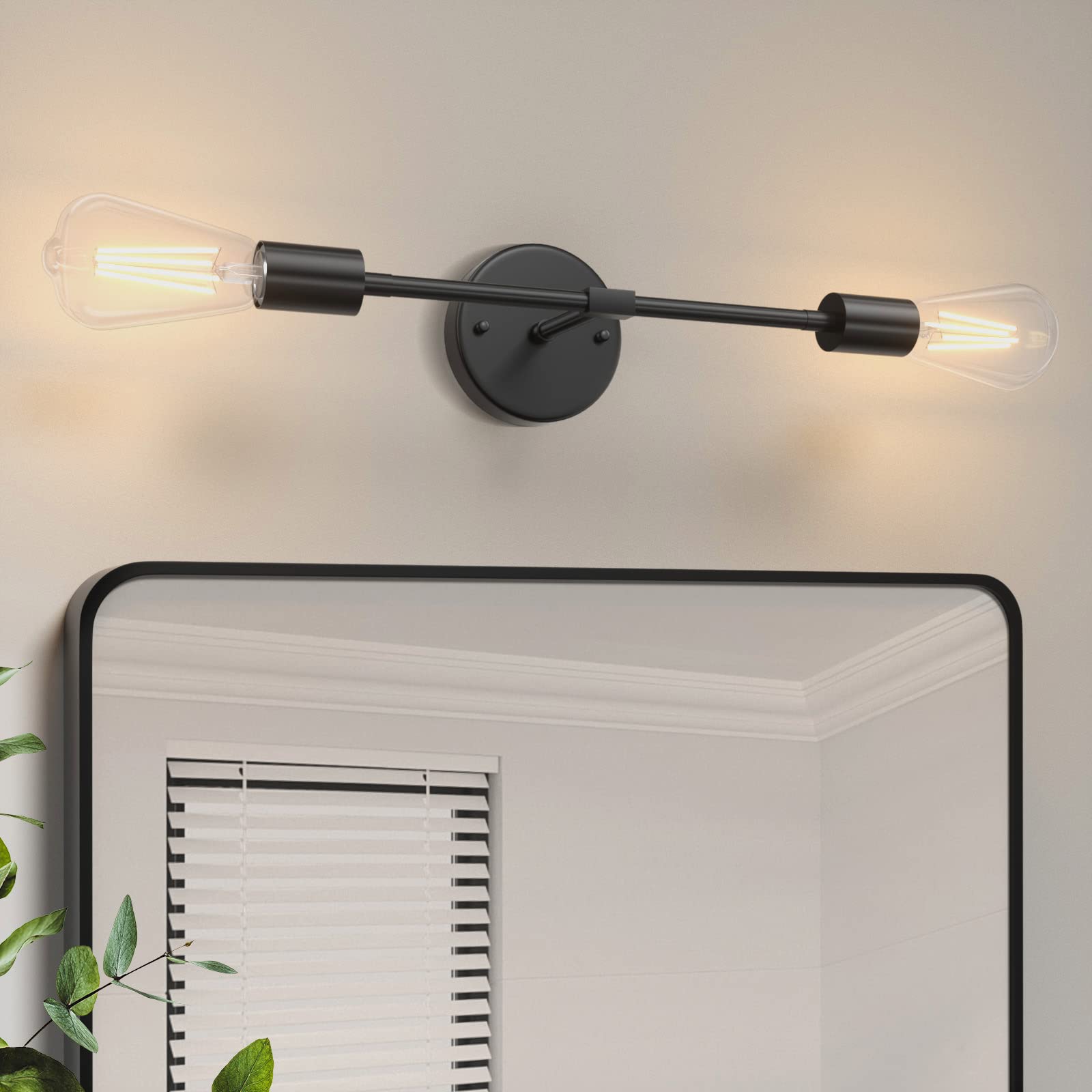 FadimiKoo 2-Light Black Bathroom Light Over Mirror, Modern Sconces Wall Lighting Fixtures, Indoor Semi Flush Mount Ceiling Light for Hallway Bedroom Kitchen (1 Pack)