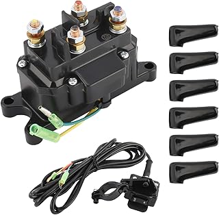 NovelBee 12V Winch Solenoid Relay Contactor with Winch Rocker Thumb Switch Combo with Mounting Brackets for ATV UTV