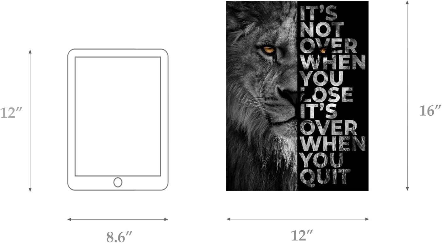 Lion Head Prints Canvas Inspirational Wall Art Black and White Animals Poster Motivational Quote Picture for Office Decor Framed Ready to Hang12x16inches - Image 7