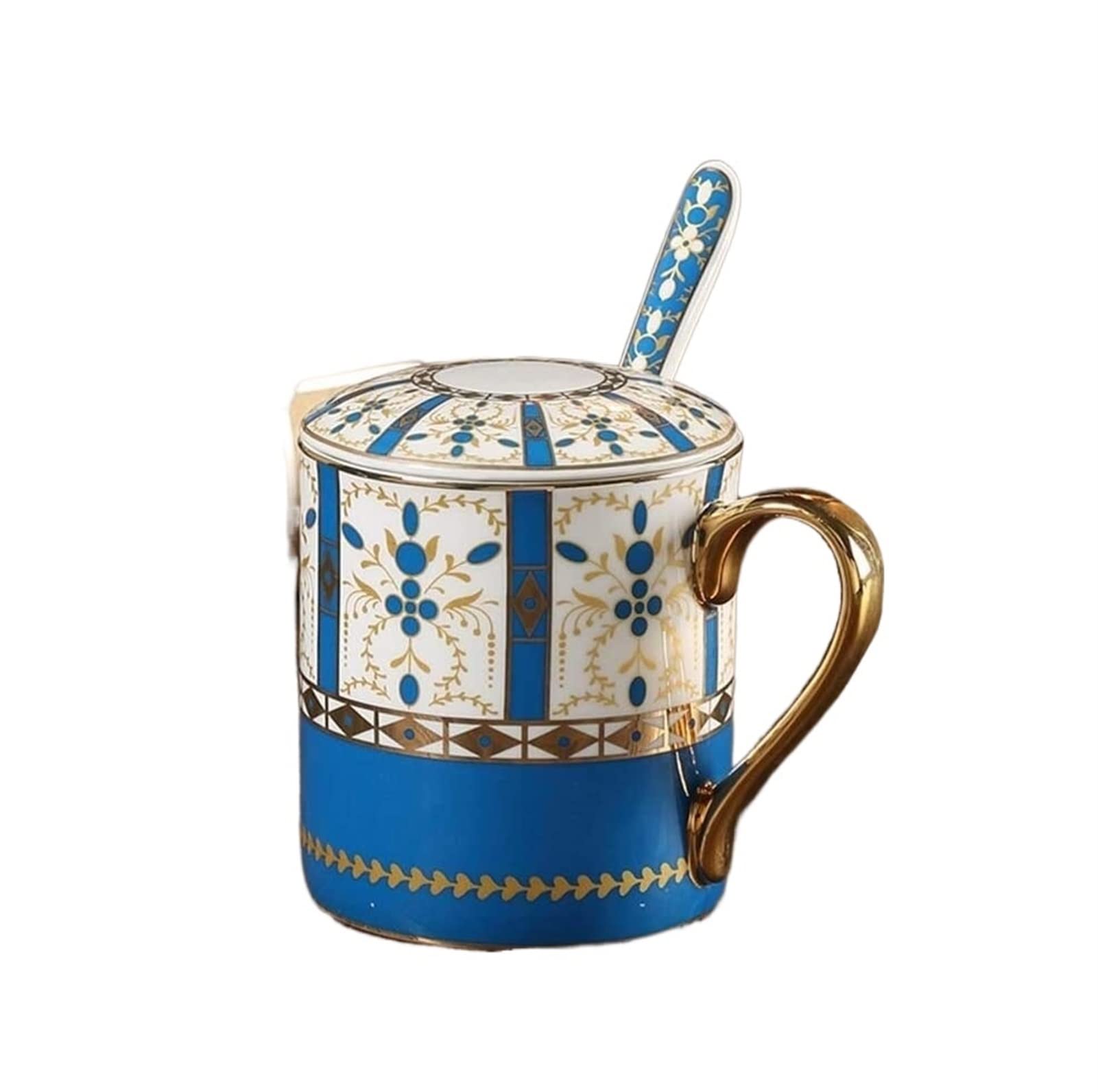 YNIYUJKL Home European-Style Bone China Mug With Lid Spoon Large Capacity Creative Gold Ceramic Cup Office Milk Coffee Coffee Cup,Blue